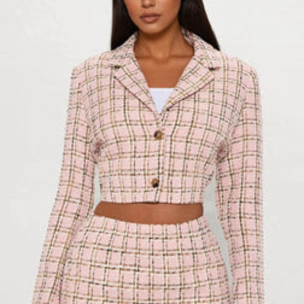 Fashion Nova Pink Plaid Cropped Blazer